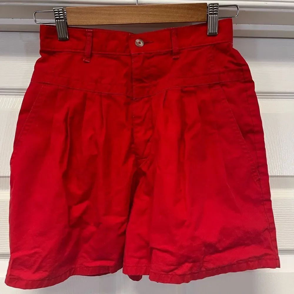 Vintage Red Pleated High Rise Canvas Bermuda Shorts sz 4